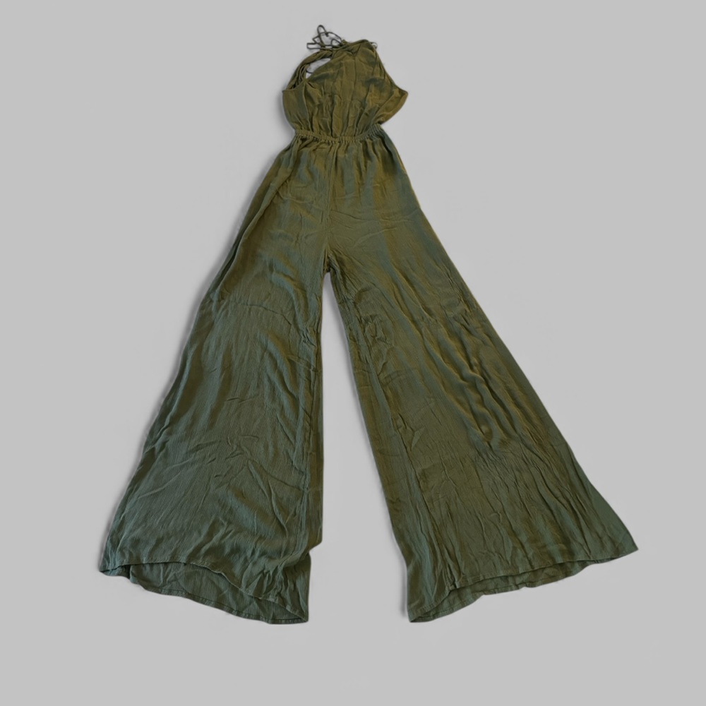 ASOS Olive Green Halter Wide-Leg Jumpsuit